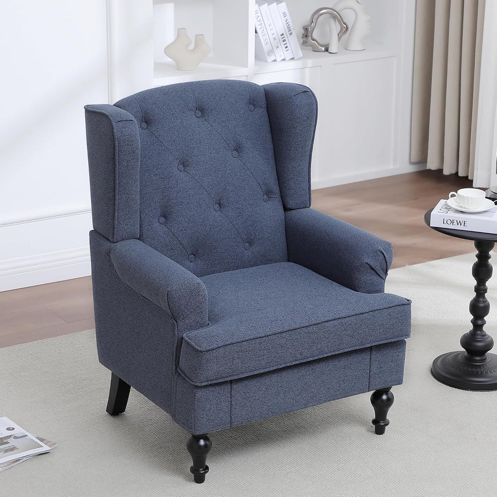 Accent Chair Set of 2, Mid Century Modern Fabric Wingback Chair, Upholstered ...