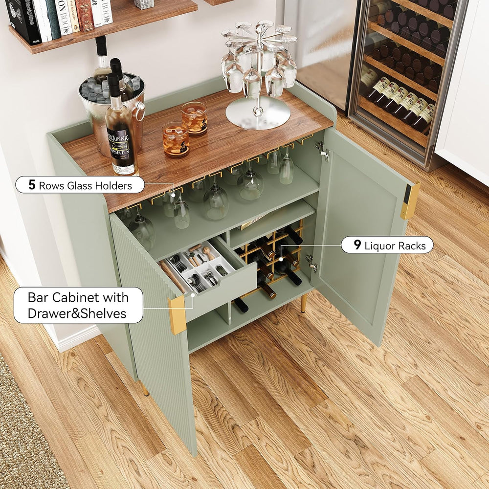 ARTPOWER Coffee Bar Cabinet with Wine Rack&Glass Holder, Sage Green