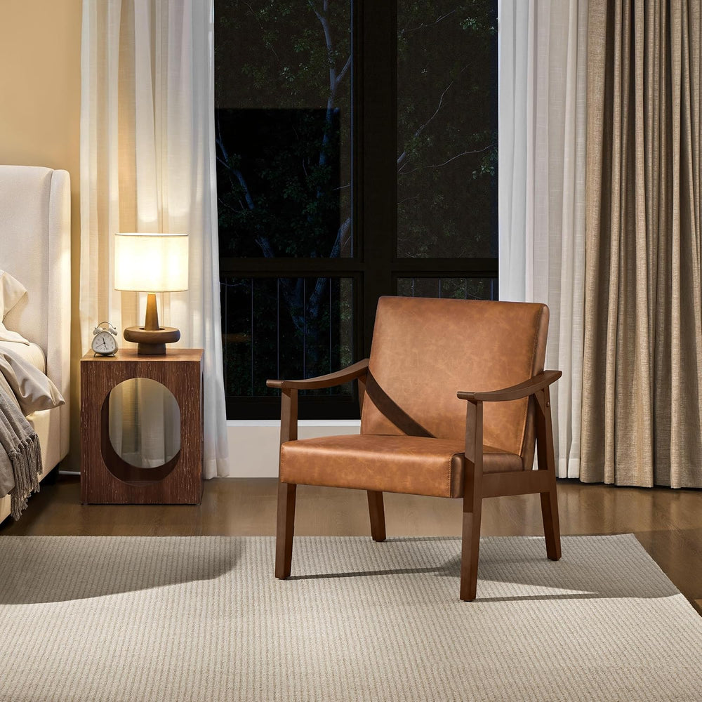 Yaheetech Accent Chair, Mid-Century Armchair with High Back Brown | Faux Leat...