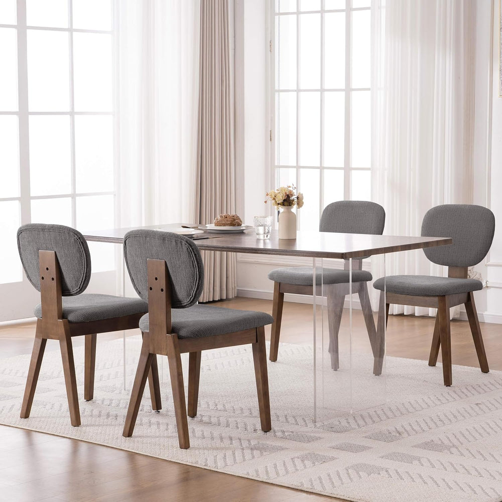 VKNOW Wooden Dining Chairs Set of 4, Mid Century Modern Upholstered Kitchen S...