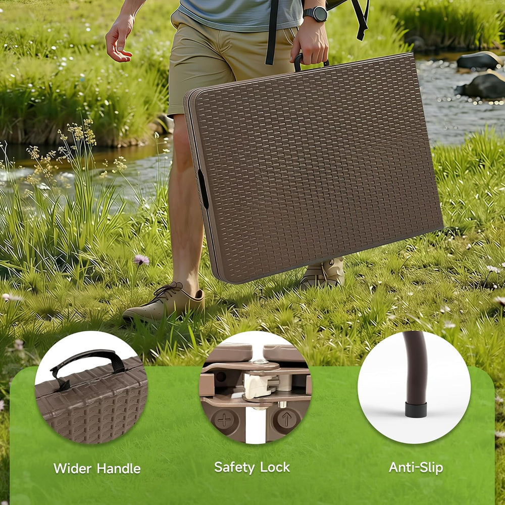 Folding Table 6 Foot, Heavy Duty 600 LBS Capacity, HDPE Wicker Pattern, Sturd...