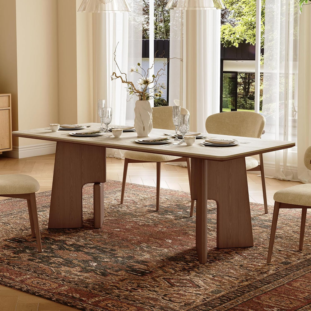 71" Modern Sintered Stone Dining Table for 6-8, Solid Wood Base Rectangu...