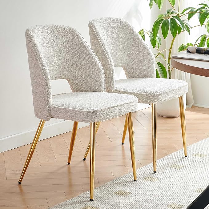 NORDICANA Modern Dining Chair Set of 2, Beige Boucle Upholstered Accent Chair...