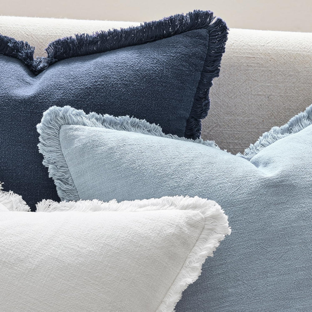 ANRODUO Decorative Linen Fringe Pillow Covers 20×20 Inch Sky Blue 2 Pack