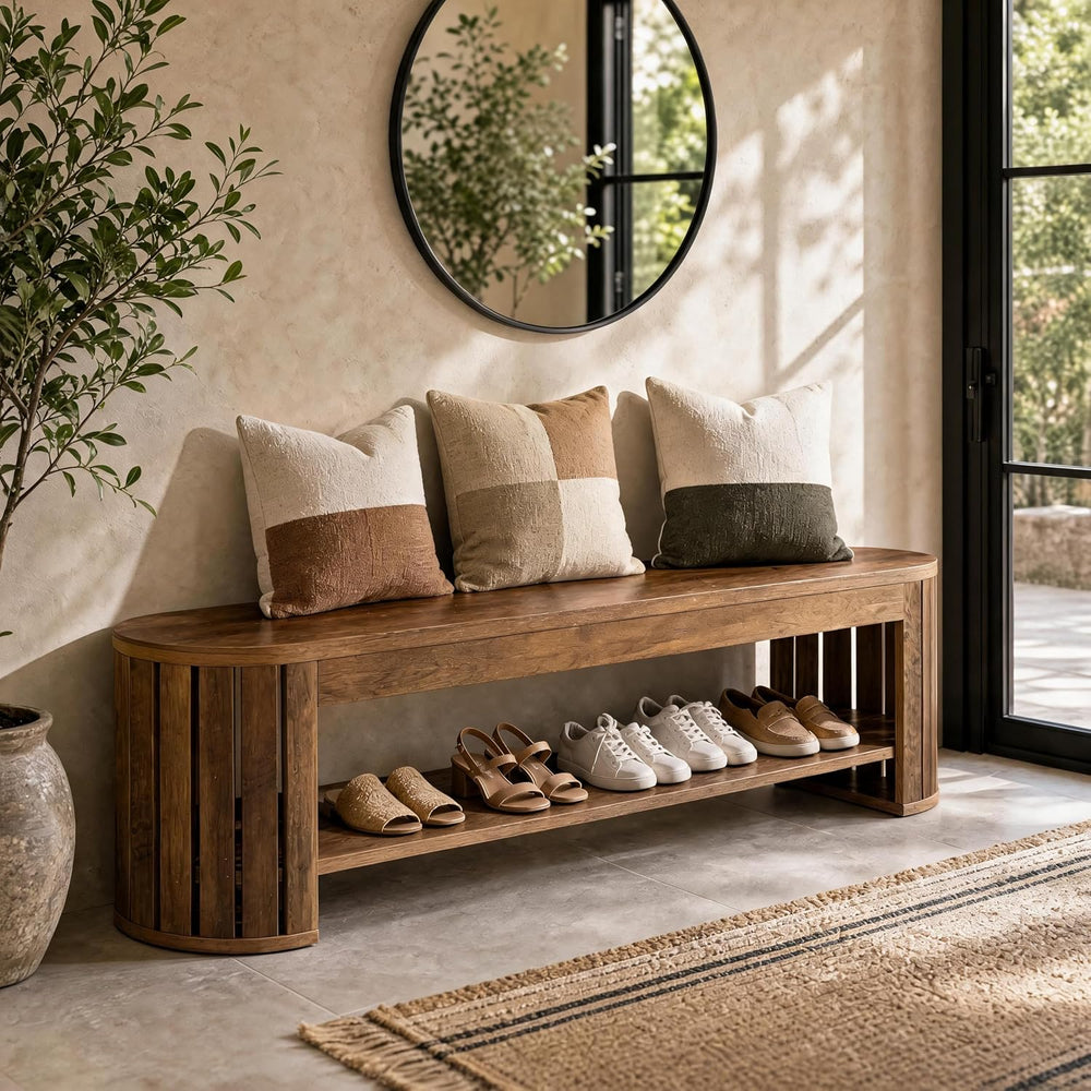 Tribesigns 63'' Shoe Storage Bench,Wooden Narrow 2-Tier Entryway Benc...