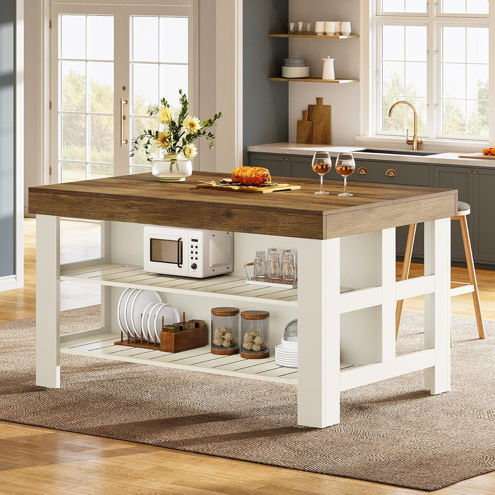 Tribesigns Kitchen Island with Seating and Storage Shelves, 55.1-Inch Breakfa...