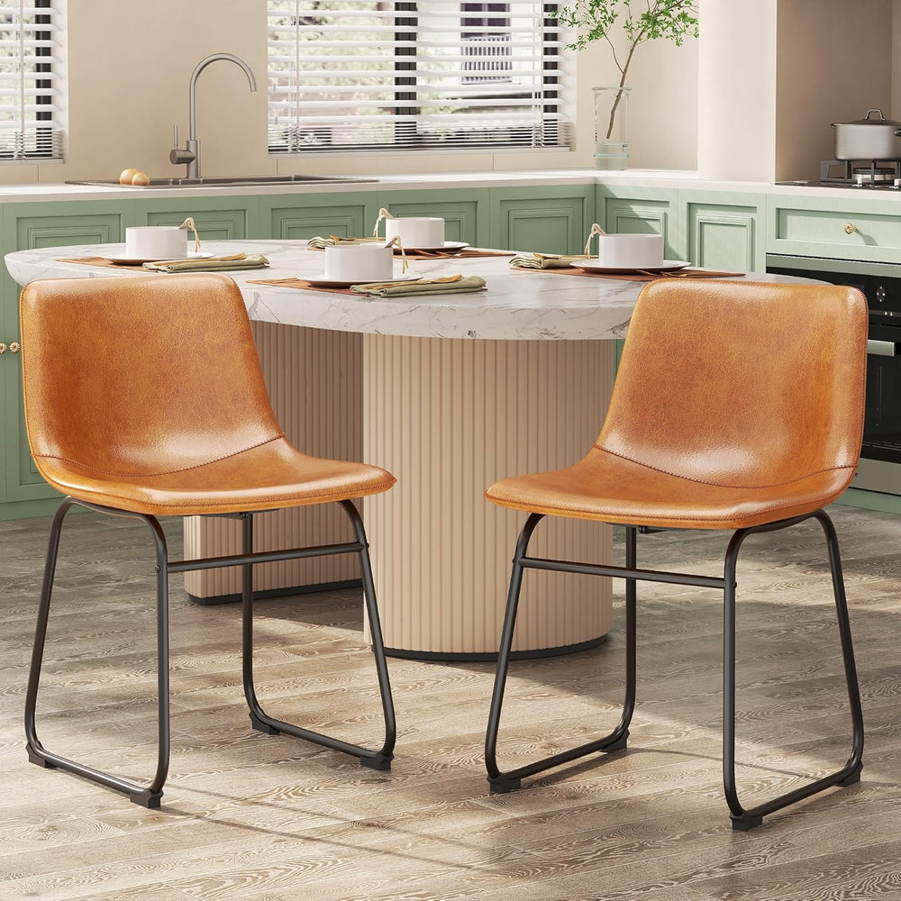 REONEY Dining Chairs Set of 6, 18" PU Leather Dinner Chairs, Brown | Mod...