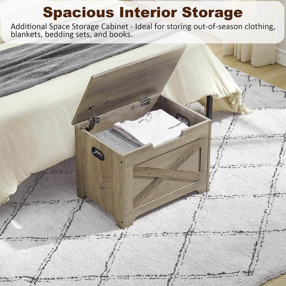 IDEALHOUSE 23.6" Storage Bench with 2 Safety Hinges, Grey | Retro Wooden...