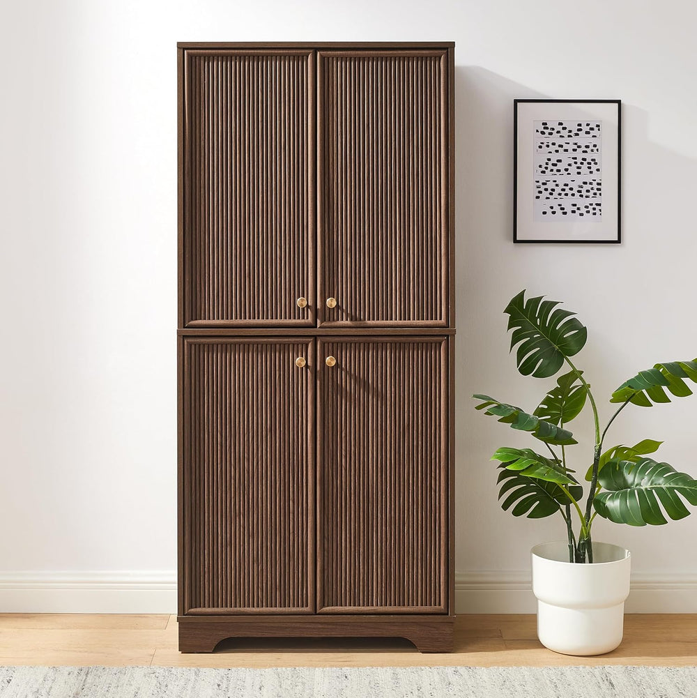 Crosley Furniture Naomi Modern Reeded Kitchen Pantry Storage Cabinet, Dining,...