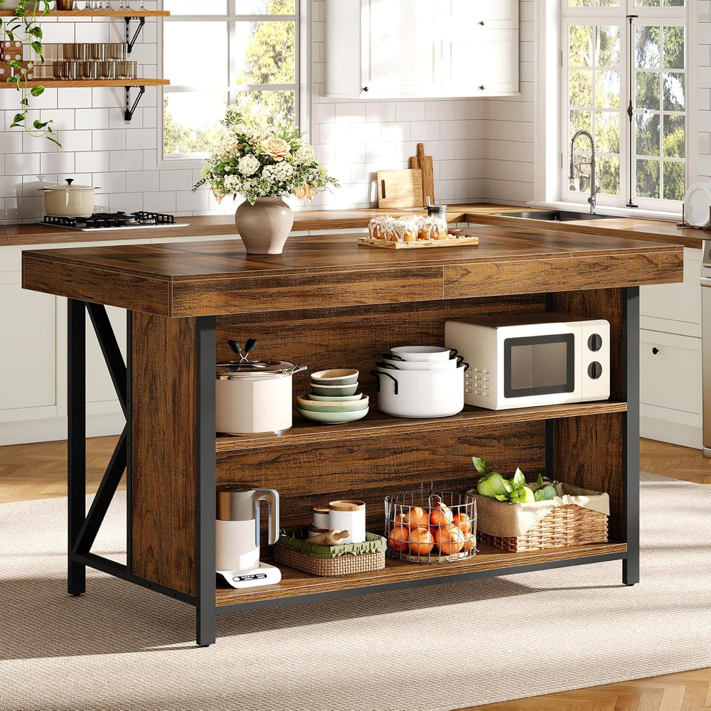 Tribesigns Large Kitchen Island with Storage, 55-Inch Wooden Stationary Islan...