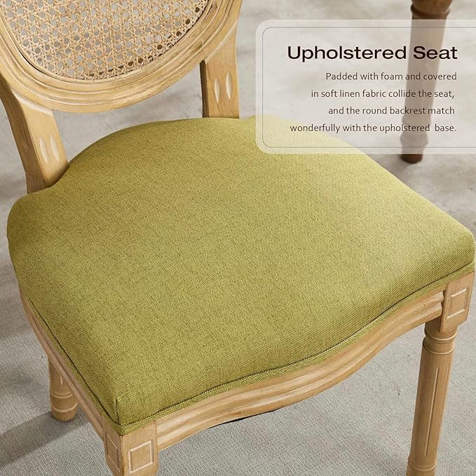 Rattan Back Upholstered Dining Chairs Set of 2 French Country Oval Kitchen Si...