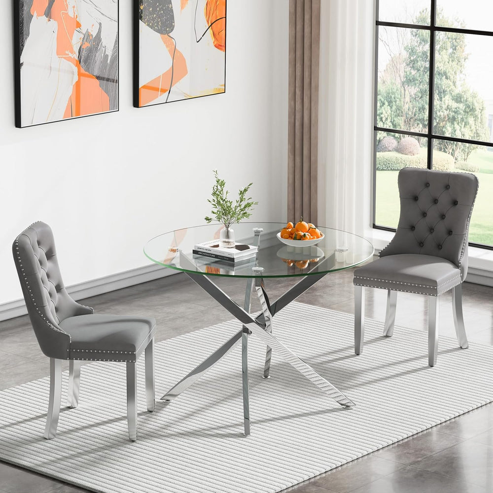 HomVent Round Glass Dining Table Set for 2, Circle Glass Kitchen Table Set Sm...