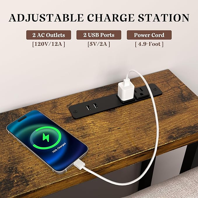 GRLEAF 78" Sofa Table with Built-in Power Strip (4 AC Outlets & 4 US...