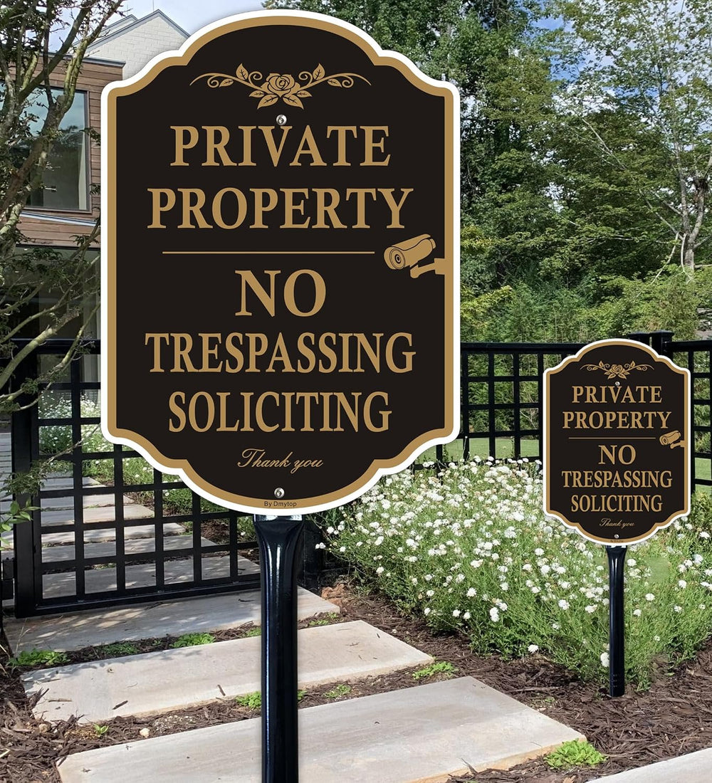 Private Property No Trespassing Signs with 36-inch Metal Stakes, 14 x 10 inch...