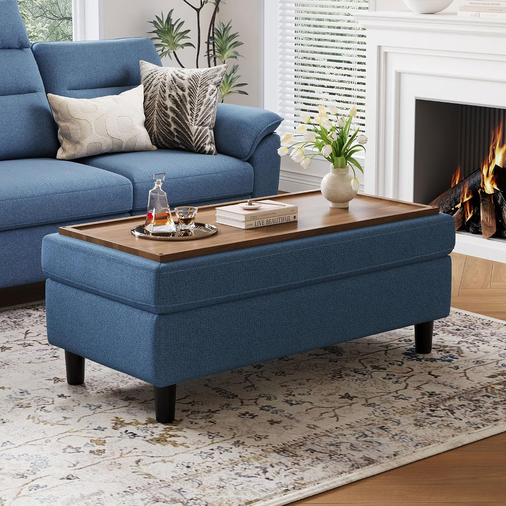 LINSY HOME 46 Inches Wide Storage Ottoman Bench, Linen Coffee Table Long Shoe...