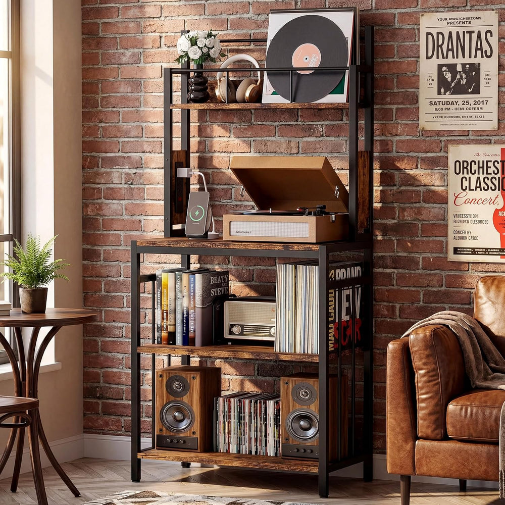 IRONCK Record Player Stand with Storage, Turntable Stand for Living Room | 2-...