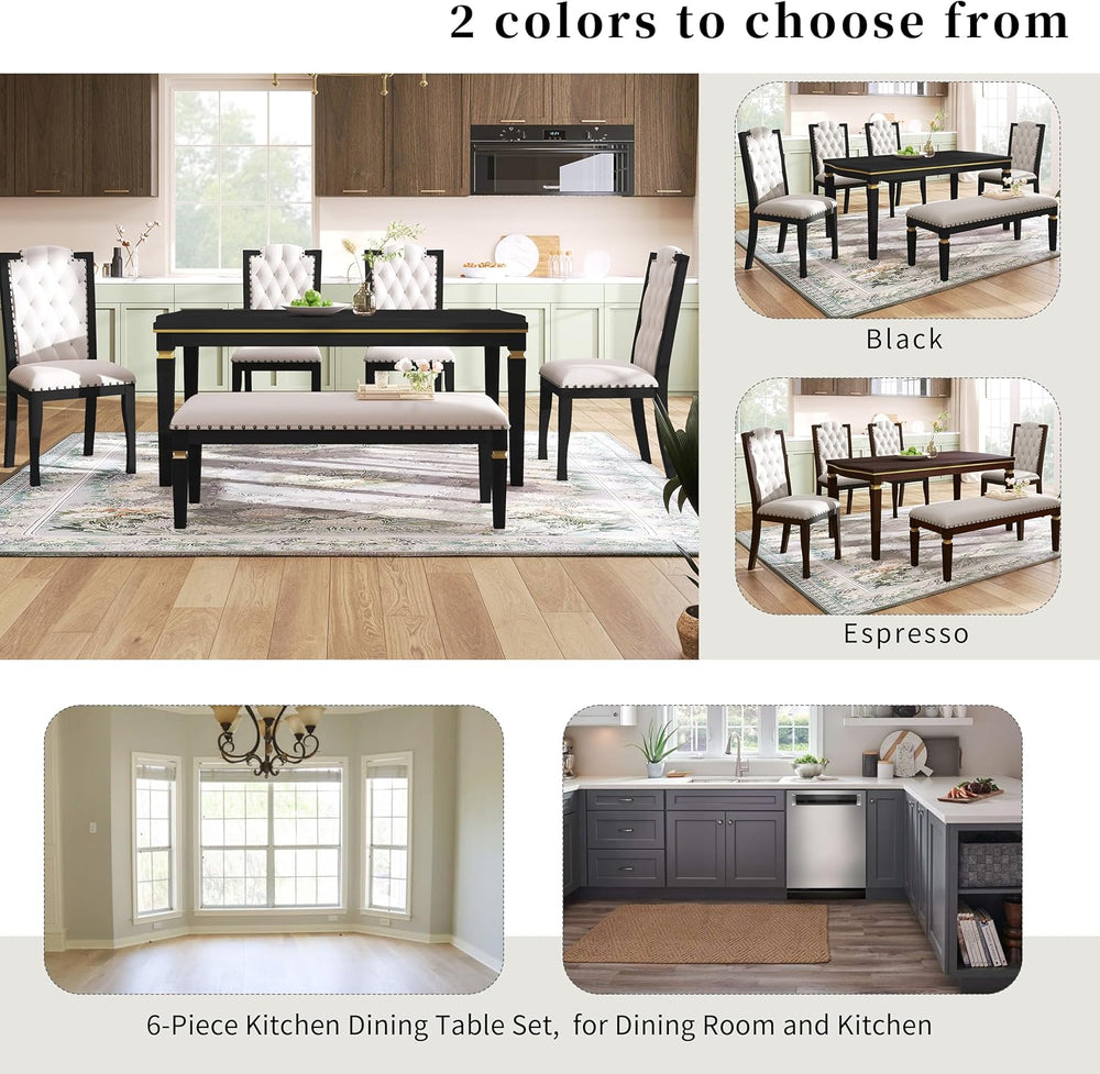 Harper & Bright Designs 6-Piece Kitchen Dining Table Chairs Set, 60"...