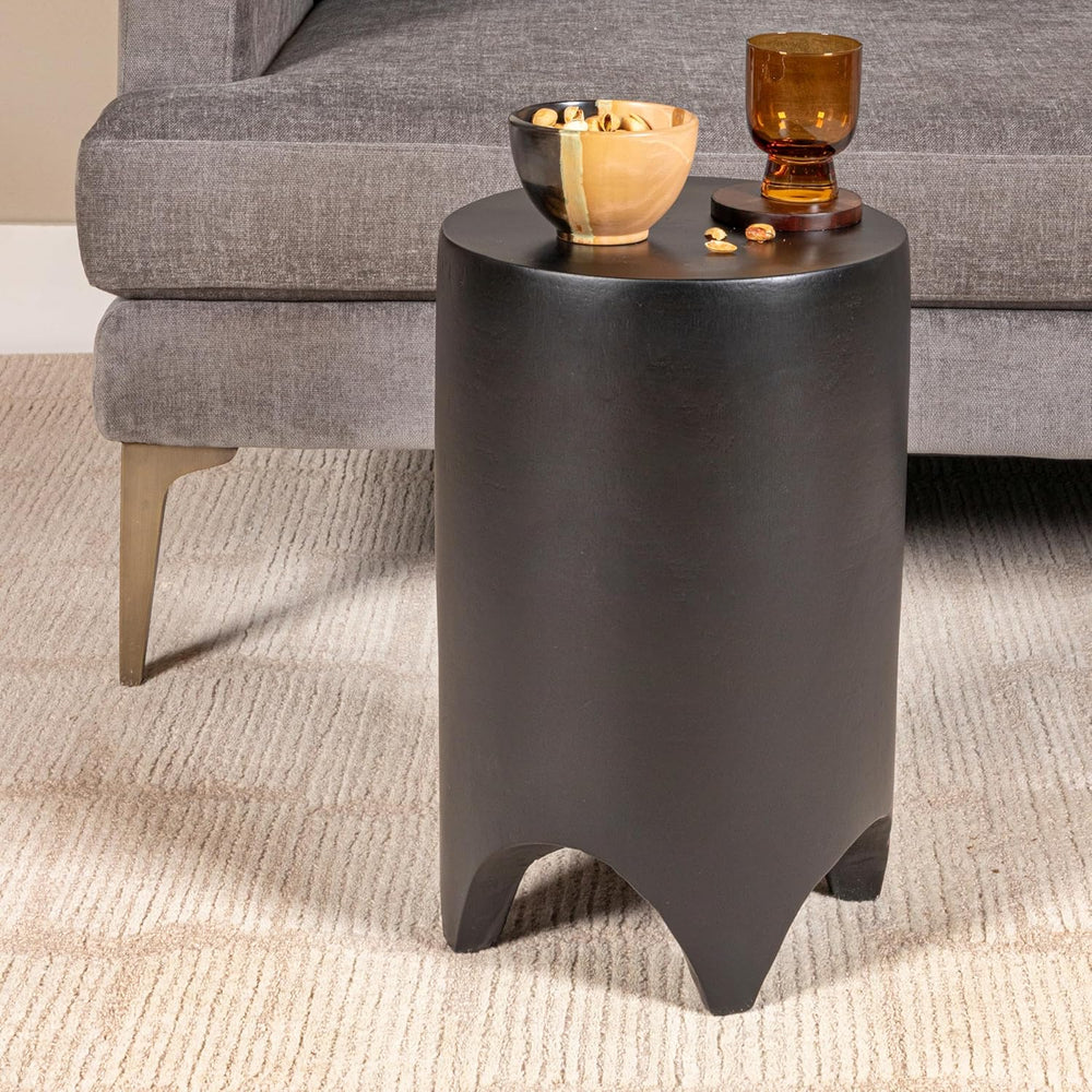 Creative Co-Op Hand-Carved Wood Side Table, Black Finish