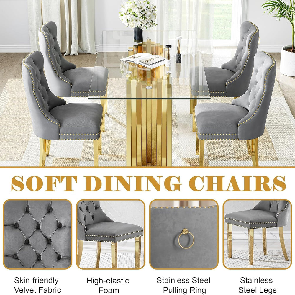 Grey Velvet Dining Chairs Set of 4, Mid Century Modern Kitchen & Dining R...