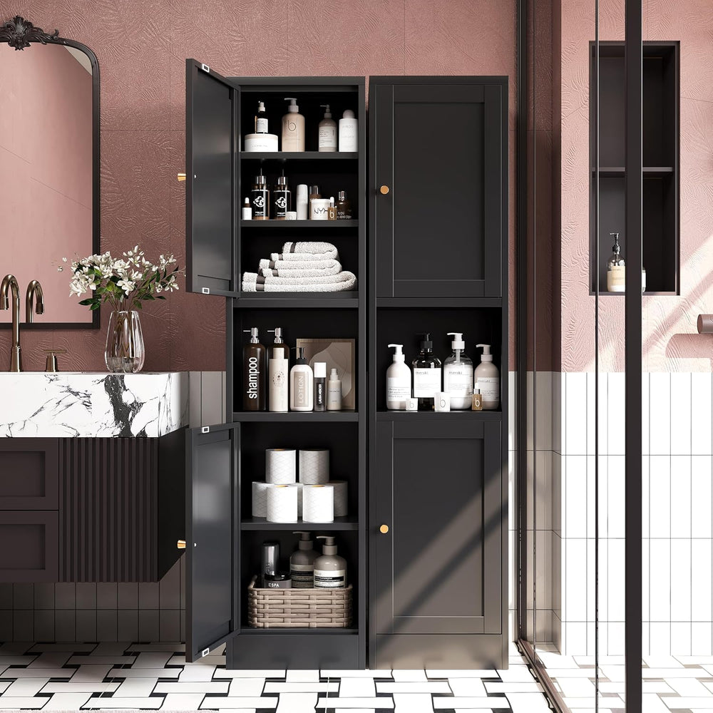 67" H Narrow Pantry Cabinet,Black Metal Cabinets,Slim Pantry Storage Cab...
