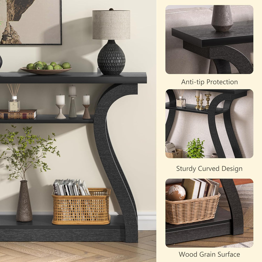 Wood Console Table, 3-Tier Accent Sofa Table (Black)
