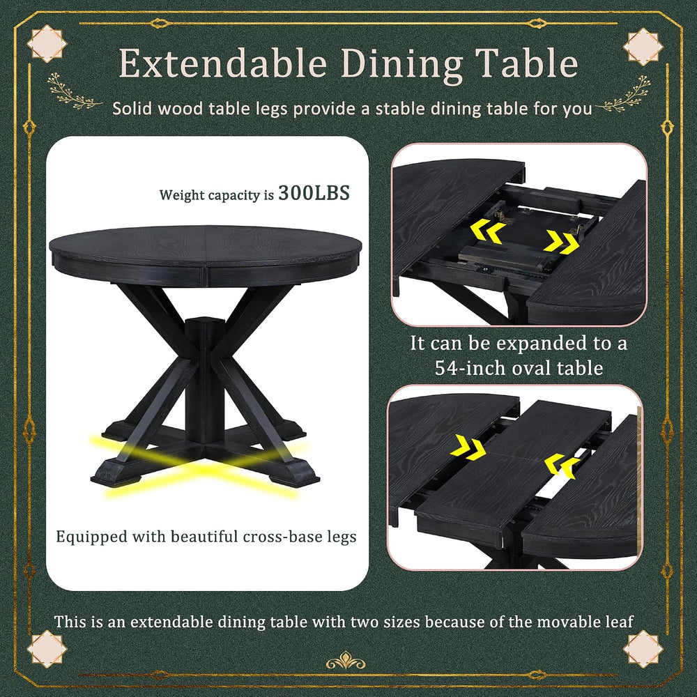 Bellemave Extendable Dining Table Set for 4, 5-Piece Round Table Set with 4 C...