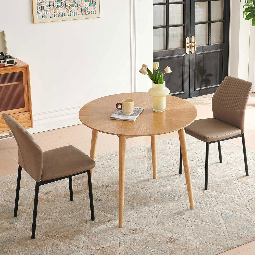 35" Round Dining Table Set for 2 with PU Leather Chairs, Space Saving Ki...