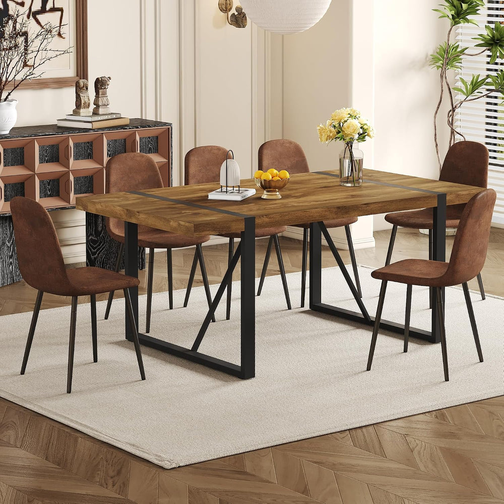 7 Piece Dining Table Set,Dinner Table Set for 6,71'' Dark Wood Kitche...