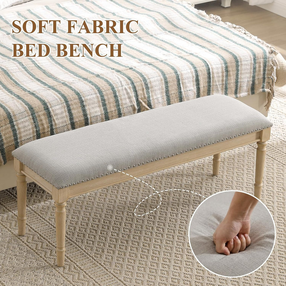 46'' French Country Entryway Bench Wooden Linen Fabric Upholstered Se...