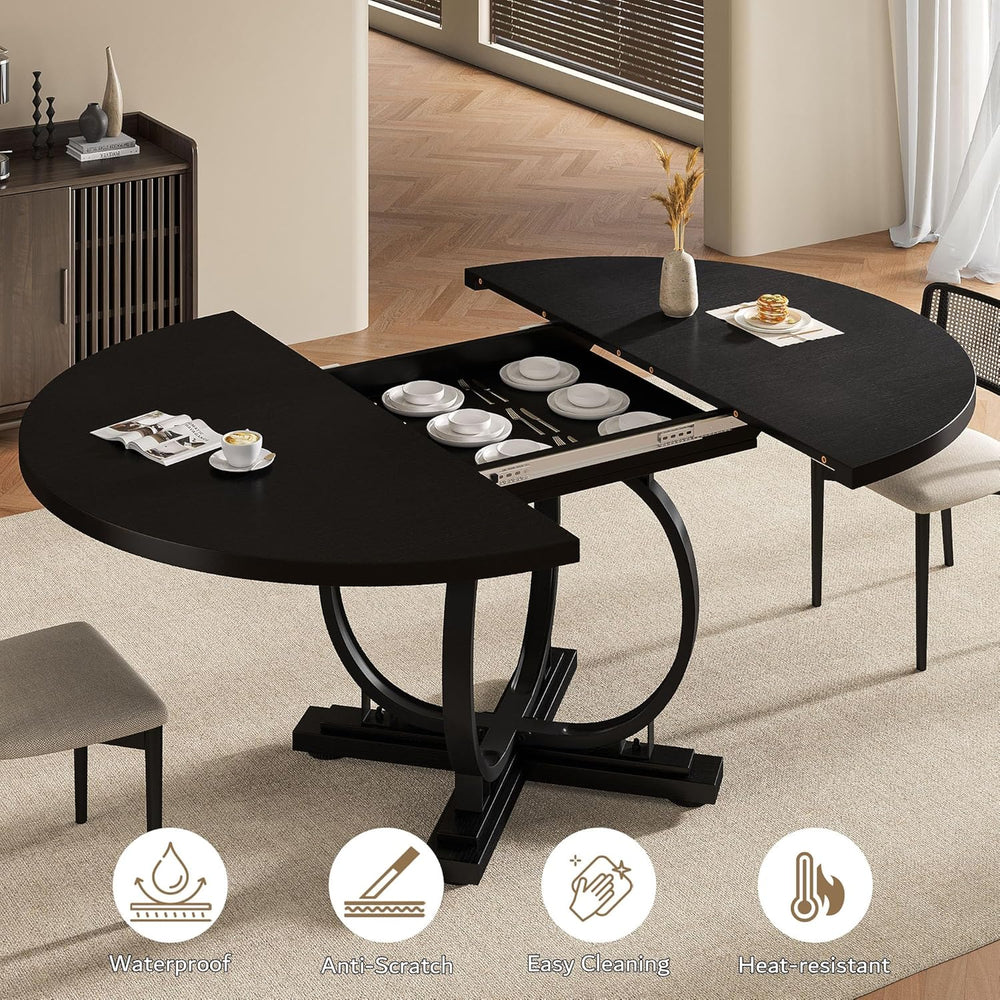 Einhomn 59" Extendable Round Dining Table for 4-6, Modern Oval Kitchen T...