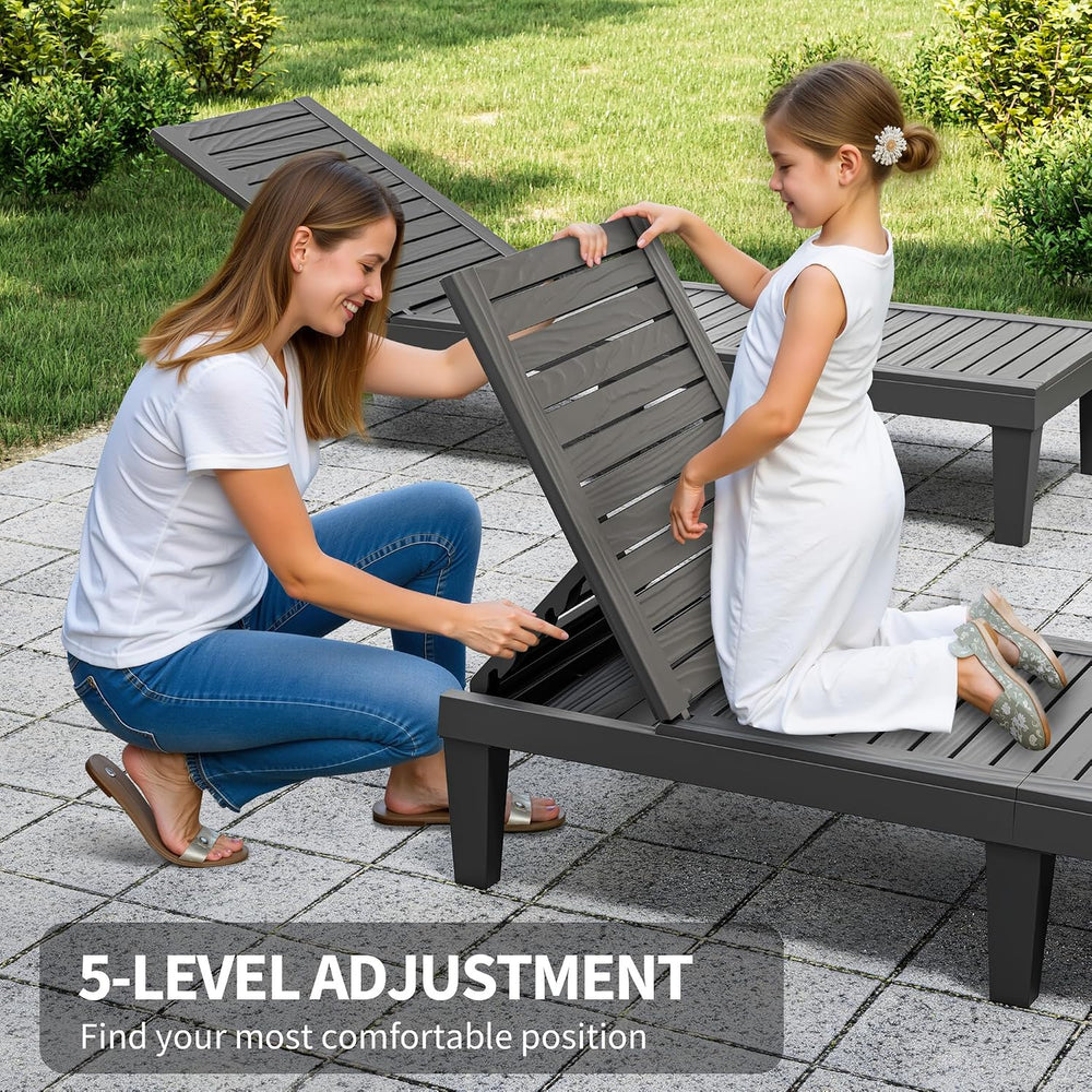 Patio Lounge Chairs Outdoor, Patio Chaise Lounges with Adjustable 5-Position ...