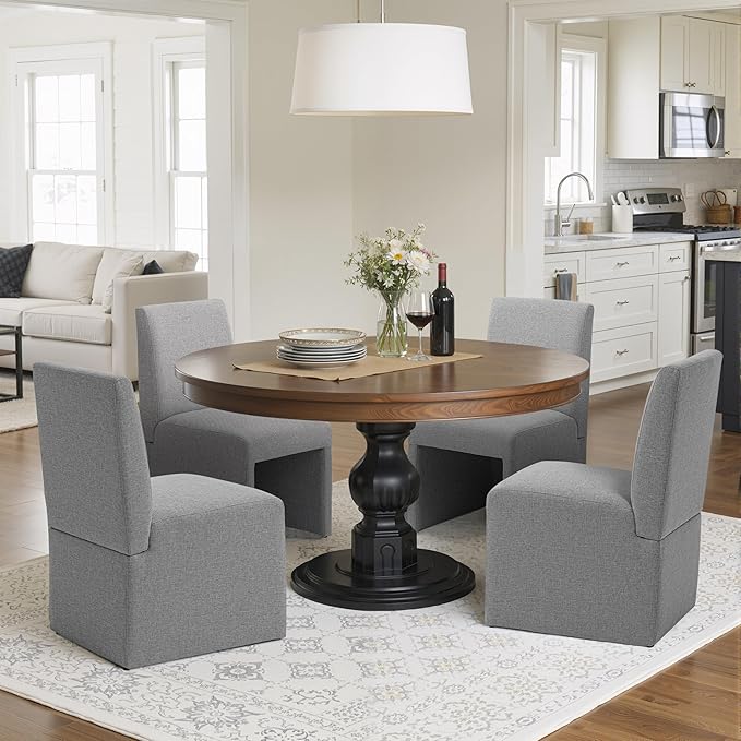 Grey Upholstered Dining Chairs Set of 2, Kitchen & Dining Room Chairs, Mi...