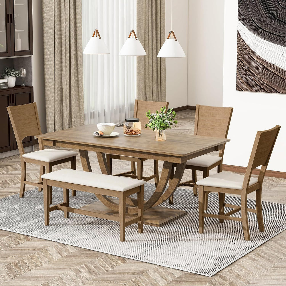 LUMISOL 6-Piece Dining Table Set with Bench and 4 Chairs, Wood Half Round Kit...