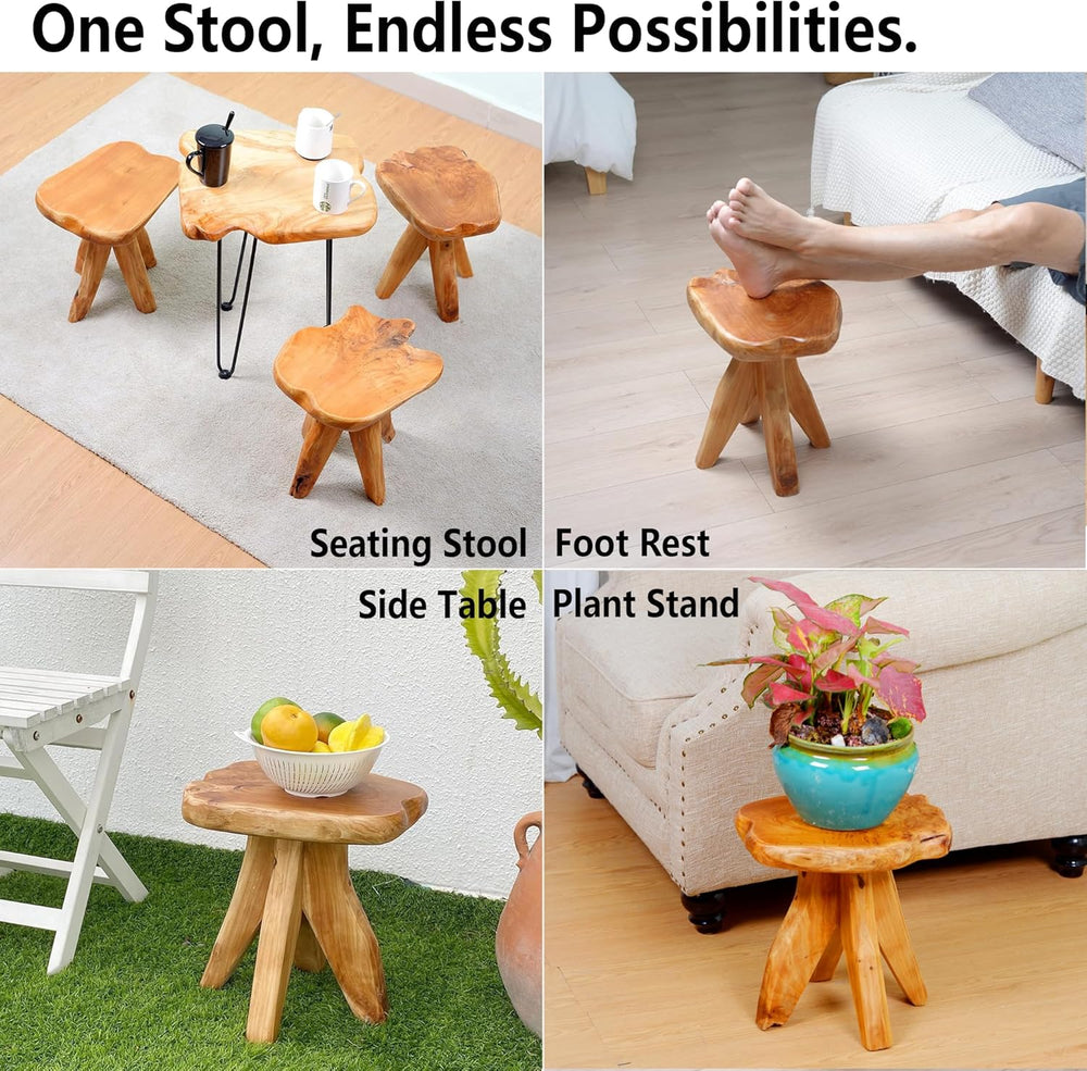 Brefhome Natural Cedar Wood Stool, 14.5" Tall Hand-Carved Tree Stump End...