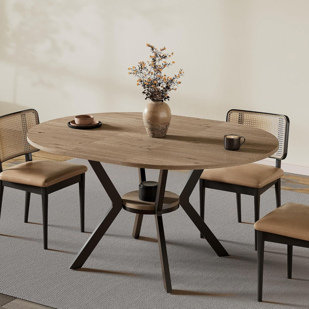 42"-58" Extendable Round Dining Table for 4-6, Kitchen Oval Table w...