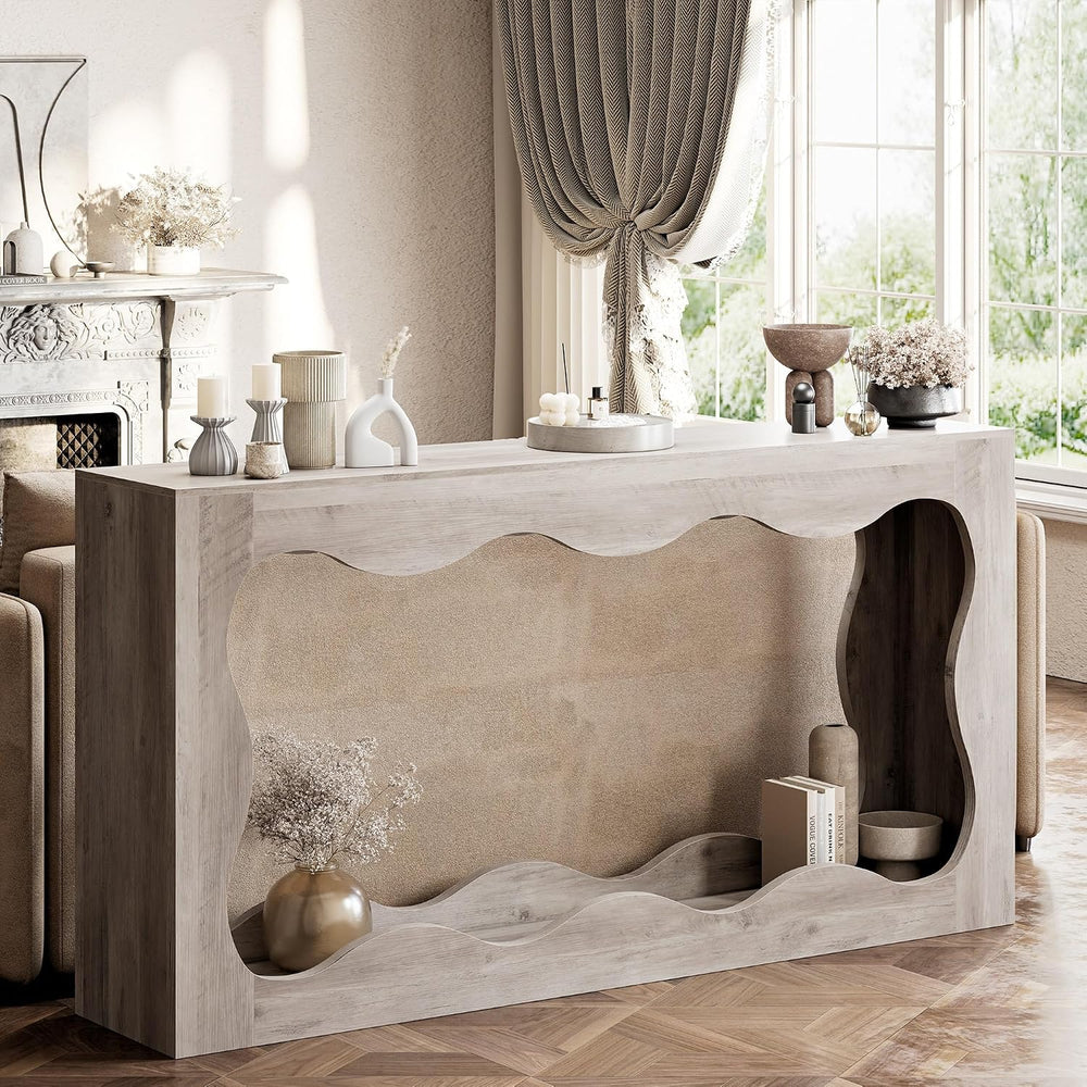 Shintenchi 63 inch Farmhouse Console Table with Storage & LED Light, Long...
