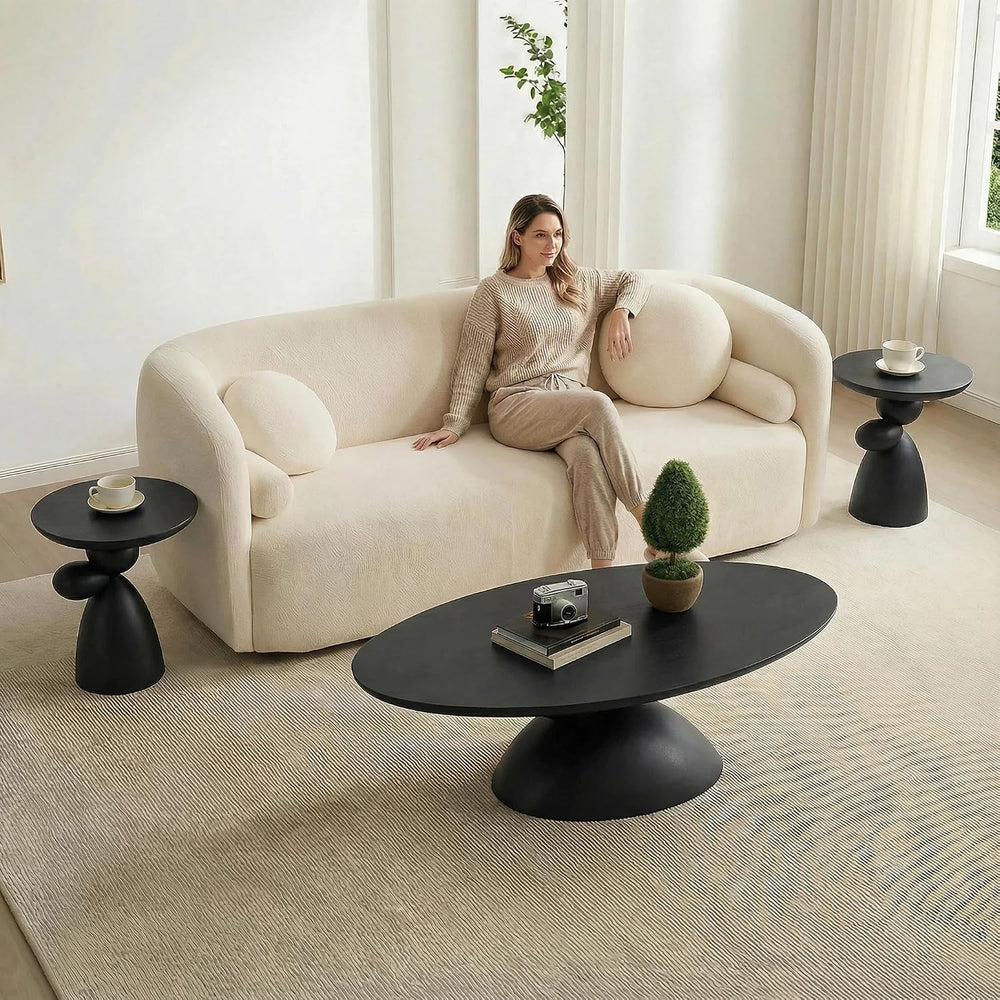 Coffee Table & 2 Side Tables Set, 47", Sculptural Base, Fiberglass, ...