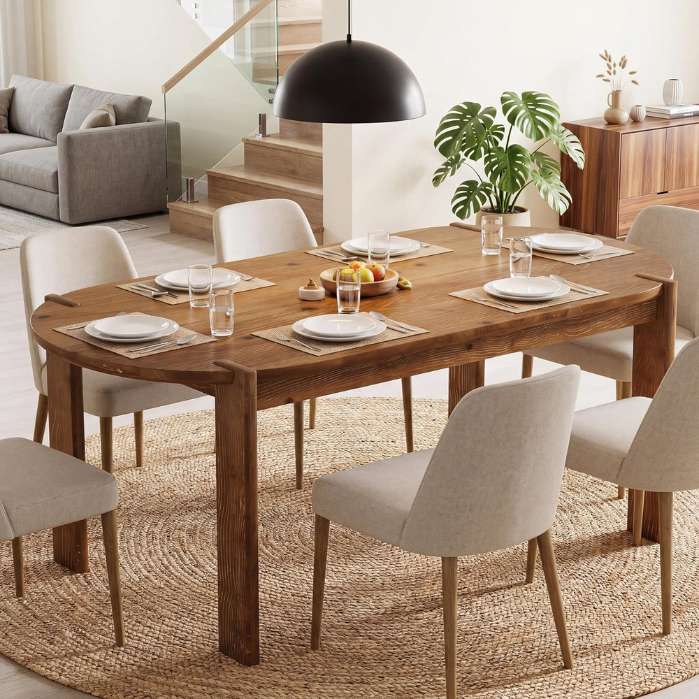 Tribesigns 63-Inch Solid Wood Oval Dining Table, Farmhouse Dinner Table with ...