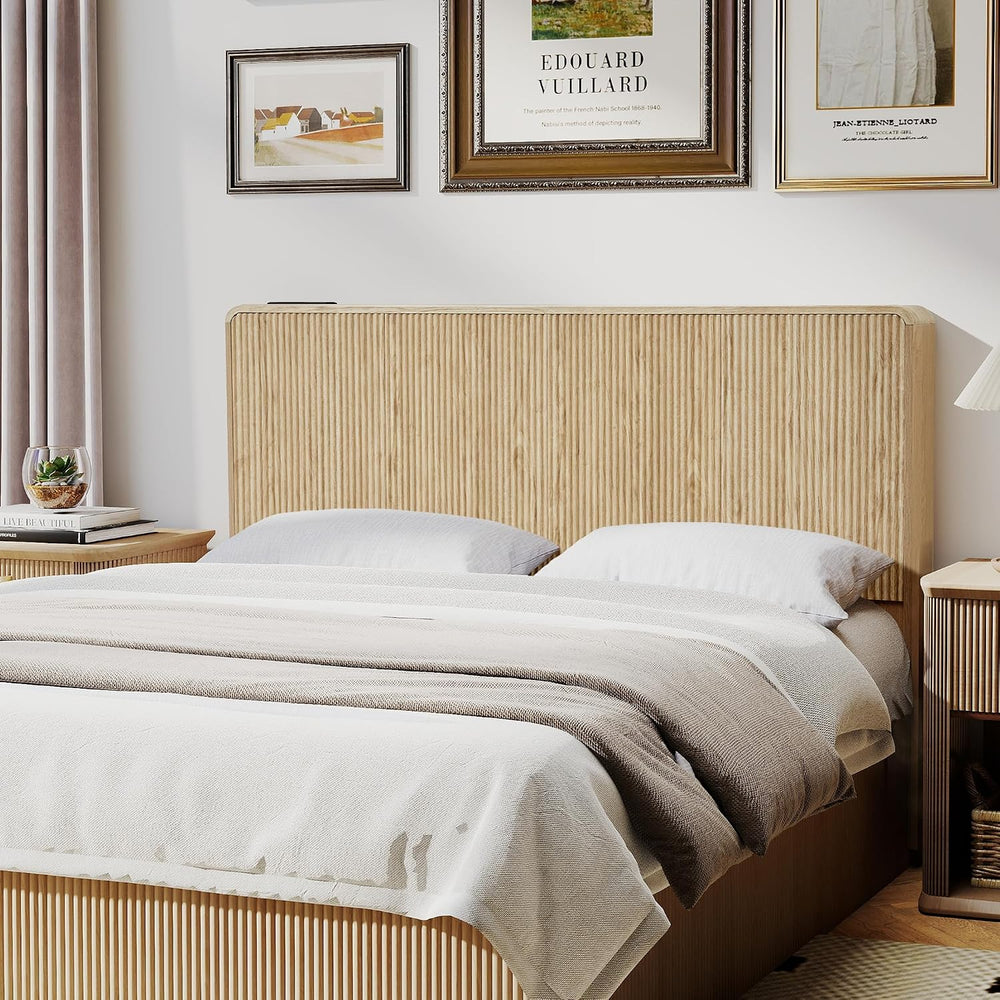 AVZEAR Fluted Headboard Queen Size, Modern Boho Queen Headboard Only, Wood Wa...