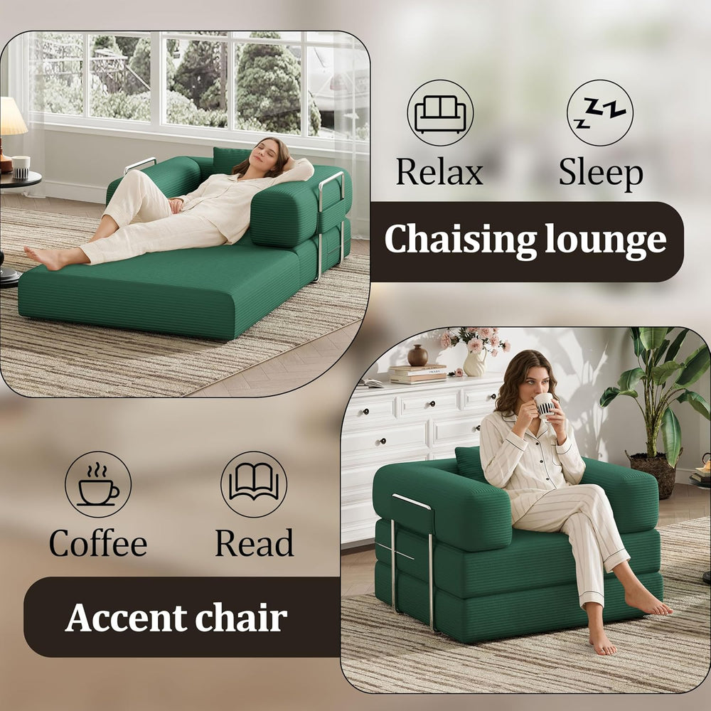 Single Couch Sofa for Small Spaces, 2-in-1 Single Sofa with Soft Corduroy Fol...