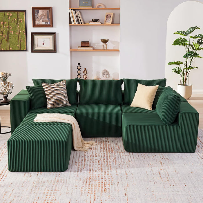 135.4" Sectional Couches for Living Room, U Shaped Couch, Green
