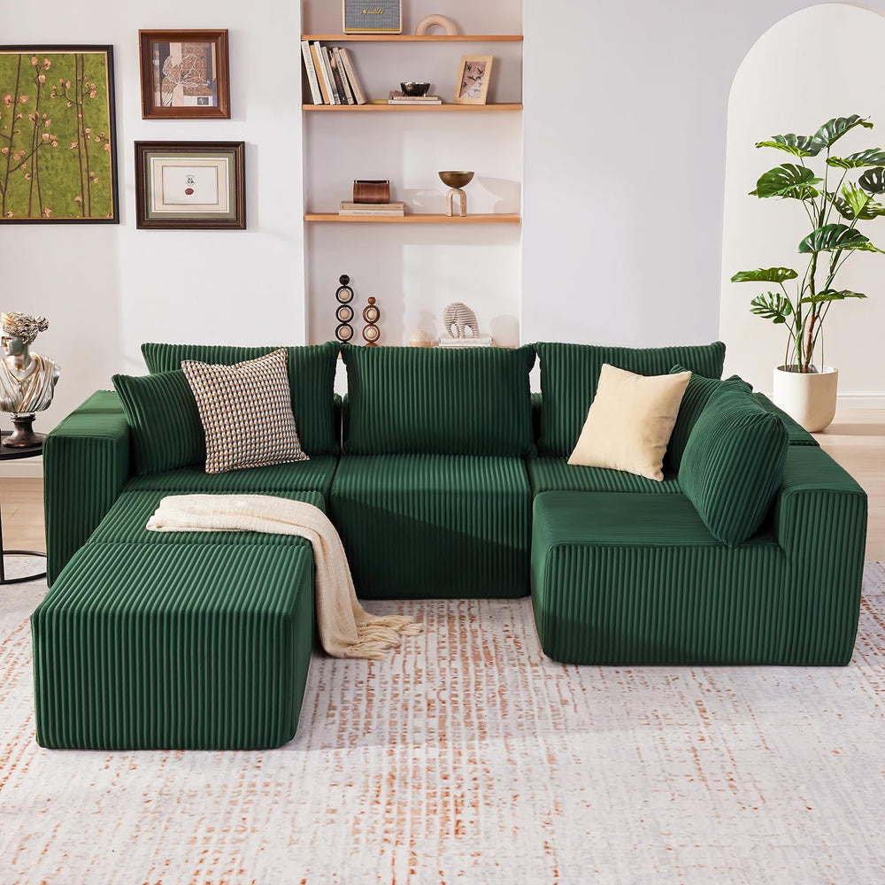 135.4" Sectional Couches for Living Room, U Shaped Couch, Green