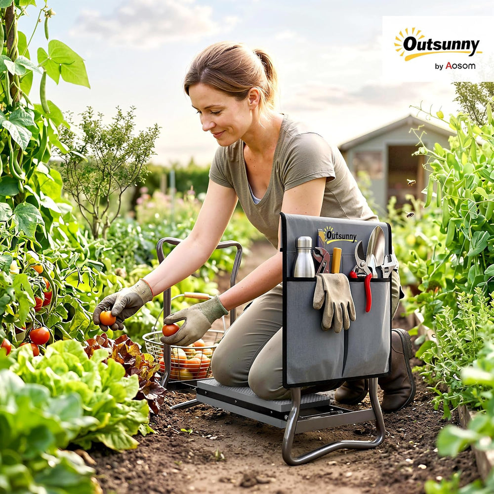 Outsunny Garden Kneeler and Seat with Tool Pouch, Gray
