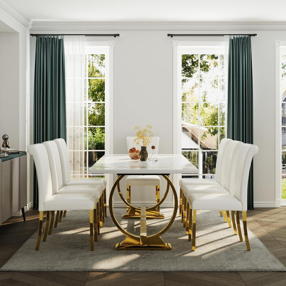 ACEDÉCOR Modern Dining Chairs Set of 2, White Leather Dining Room Chairs with...