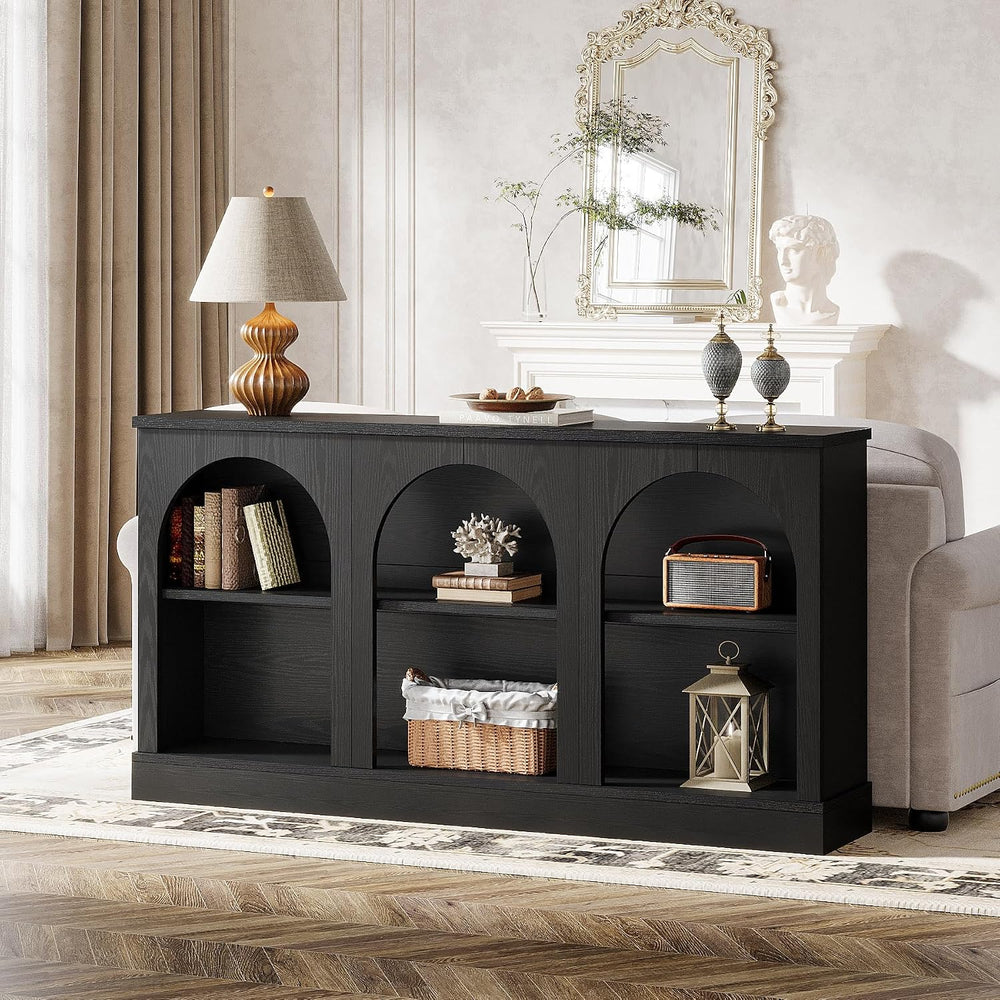 Tribesigns Black Console Table with Storage, 63" Long Arched Entryway Table