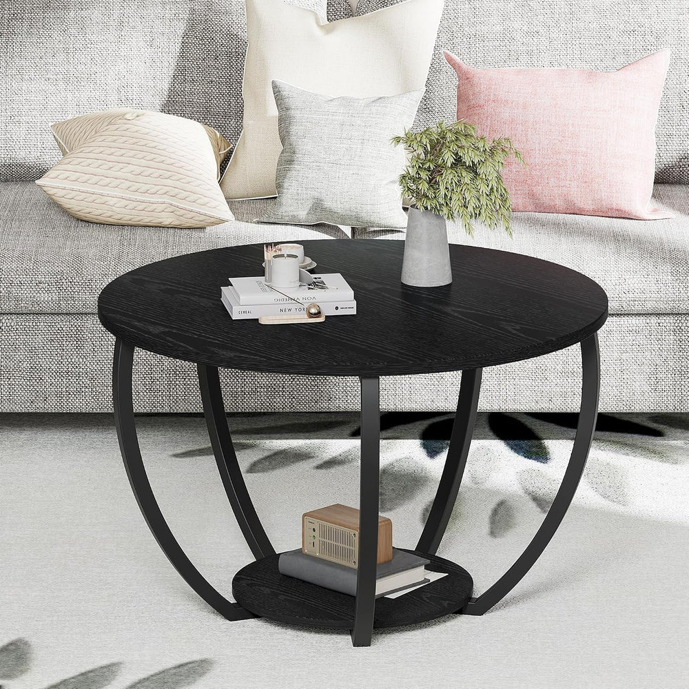 HOMERECOMMEND Round Coffee Table,23" Circle Coffee Table with Storage,Black