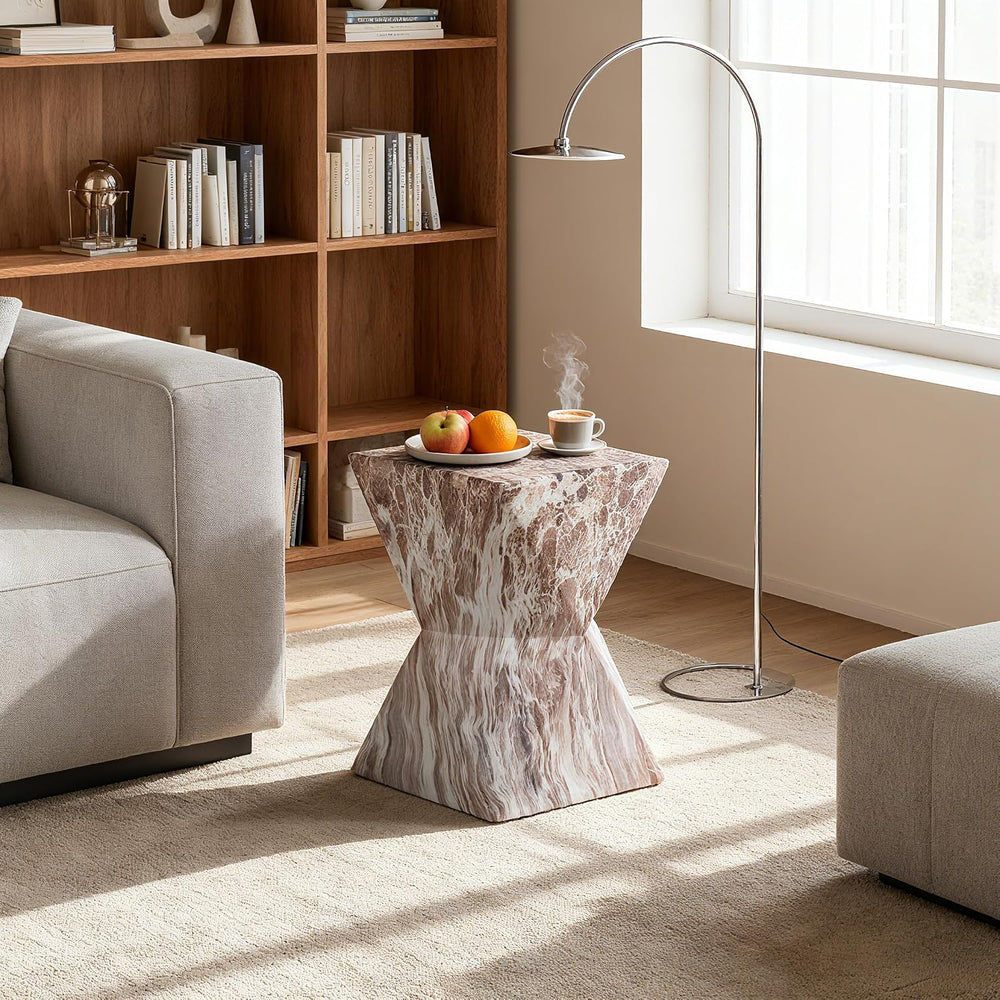 End Tables 12.4" Faux Marble Side Table, Indoor and Outdoor Marble Accen...