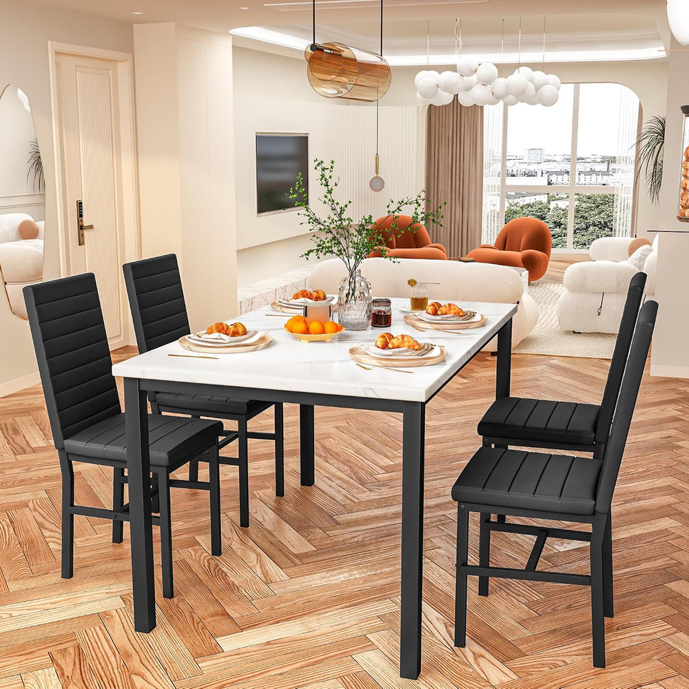 Hooseng Dining Table Set for 4, 5-Piece Faux Marble Dinner Table Set with 4 U...