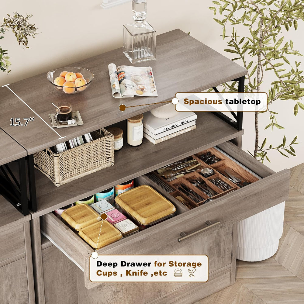 Vongrasig Farmhouse Coffee Bar Cabinet, Modern Sideboard Buffet Table with Ad...
