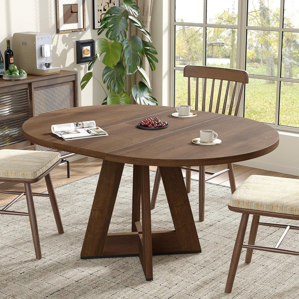 Extendable Round Dining Table for 4-8,Modern Kitchen Oval Dining Table with R...